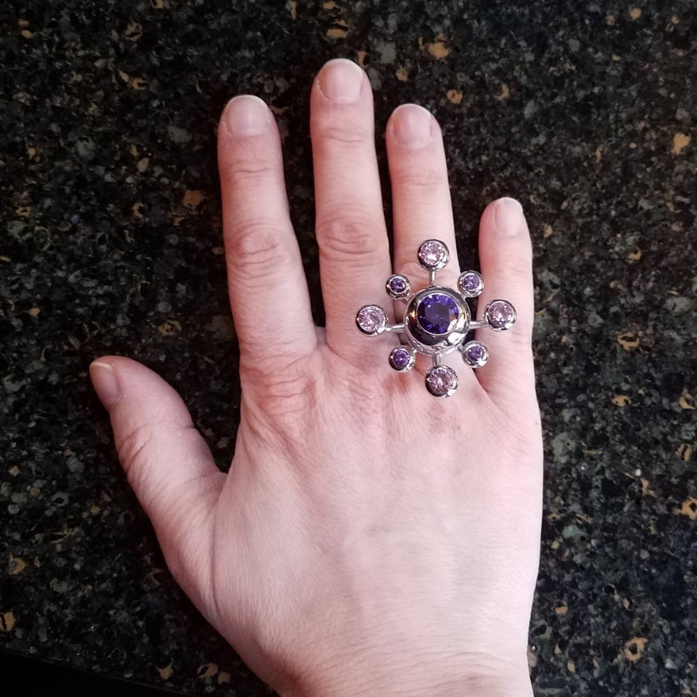 Italian Mod Chrome Crystal Starburst Cocktail Ring